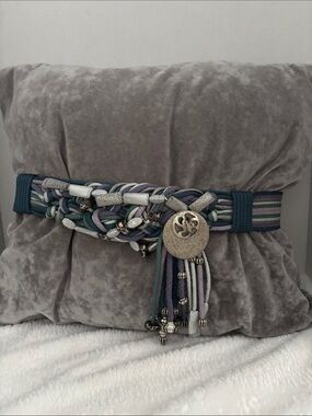 Vintage Rebecca Braided Multicolor Waist Belt with Tassel Medallion